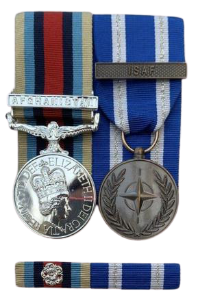 Full Size Medals OSM Afghanistan + Clasp & NATO ISAF + clasp & Pin Ribbon Bar