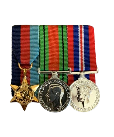 Miniature  WW2 - 1939/45 STAR, DEFENCE MEDAL, WAR MEDAL court mounted set