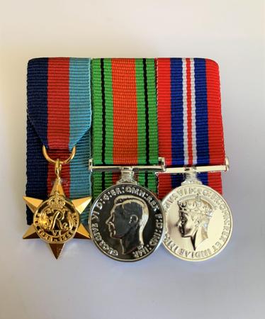 Miniature  WW2 - 1939/45 STAR, DEFENCE MEDAL, WAR MEDAL court mounted set