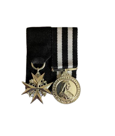 Mini Service Medal of the Order of St John + Order of St John miniature court mounted set