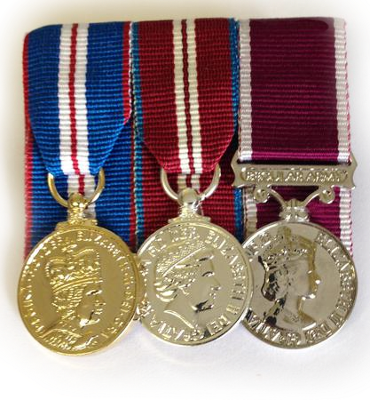 Mini Q G J M,  Q D J M & Regular ARMY LS&GC Court mounted medal set