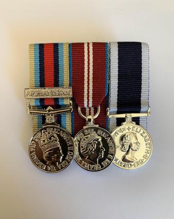 Miniature OSM Afghanistan+clasp,Q D J M & NAVY  LS&GC Court mounted medal set