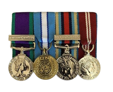 Miniature GSM NI, UN Cyprus, OSM Afghanistan+c, QDJM Court Mounted Set