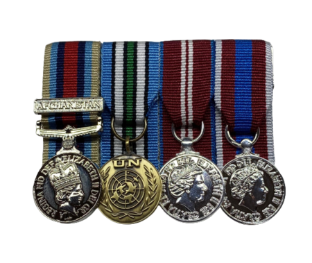 OSM Afghanistan clasp+ UNMISS + QDJM +  QPJM Miniature Court Mounted Set