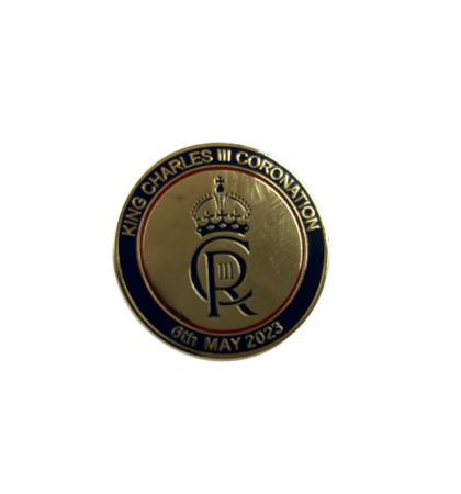 Knighthood Brooch Pin - Diamond Cut Red Stone With Gold Crown & Hanging Chains