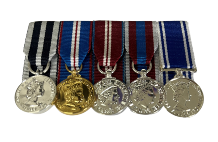 Queen`s Police Medal + QGJM + QDJM + QPJM + POLICE LS&GC Miniature Court Mounted Set