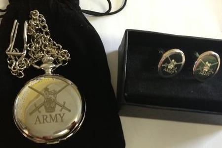 Army Crest Engraved Pocket Watch & Cufflink Set