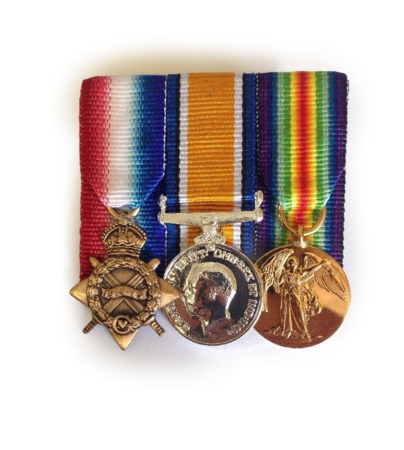 Miniature WW1 Medal Trio 1914/15 Star, BWM, Victory Medal Court Mounted,