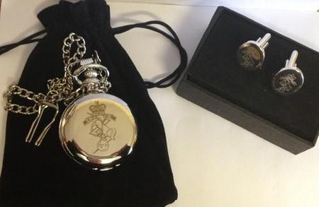 REME Crest engraved pocket watch & cufflink set