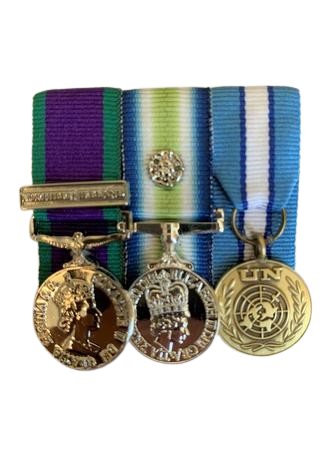 MINIATURE GSM NI + FALKLANDS  with ROSETTE + UN CYPRUS MEDAL SET