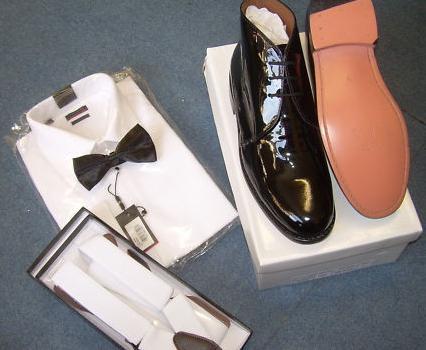 GEORGE BOOTS, SHIRT, BRACES AND BOW TIE